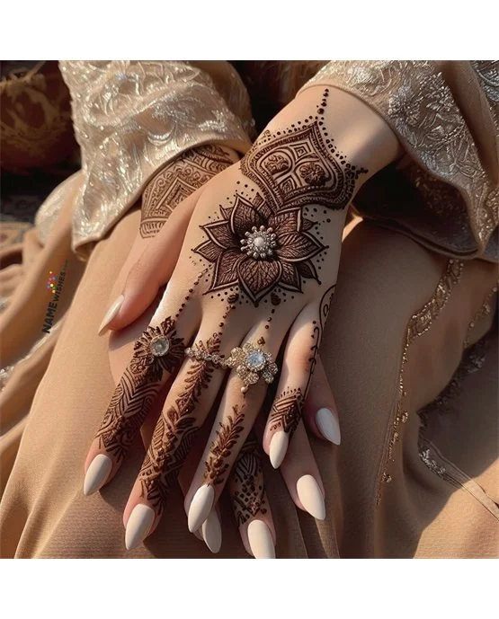 Neat Lotus Back Hand Mehndi Design Finish